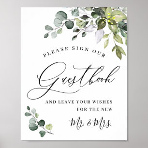 Elegantes Eukalyptus-Hochzeitsschild Unser Gästebu Poster