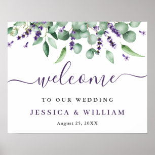 Elegantes Eukalyptus-Lavendel-Hochzeits-Willkommen Poster