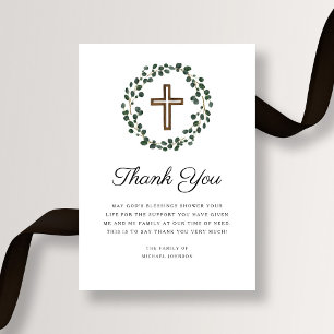 Elegantes Eukalyptus religiöses Kreuz Begräbnis Dankeskarte
