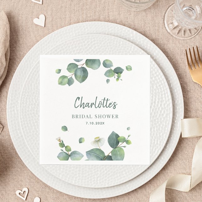 Elegantes Eukalyptus Script-Brautparty Serviette (Watercolor Eucalyptus Greenery Script Paper Napkin)