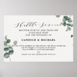 Elegantes Eukalyptus Shuttle Service Wedding Sign Poster