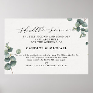 Elegantes Eukalyptus Shuttle Service Wedding Sign Poster