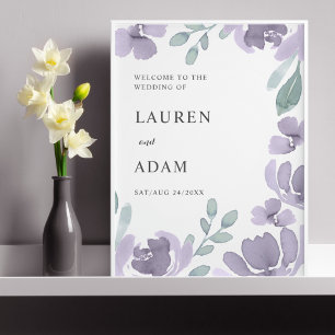 Elegantes Eukalyptus- und lila Blumenehezeichen Fotodruck