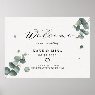 Elegantes Eukalyptus-Willkommens-Hochzeitsschild Poster