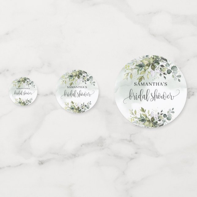 Elegantes Eukalyptusgold-Brautparty Konfetti (Vorderseiten)