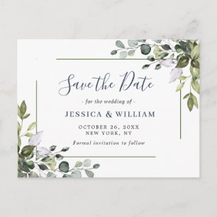 Elegantes Eukalyptusgrün für die Hochzeit - Termin Postkarte