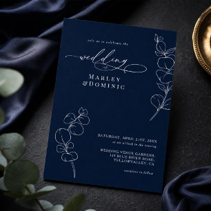 Elegantes Eukalyptusgrün Navyblaue Hochzeit Einladung