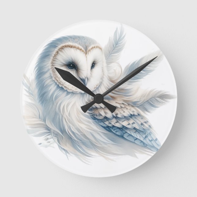 Elegantes Eule in Wasserfarbe Runde Wanduhr (Vorderseite)