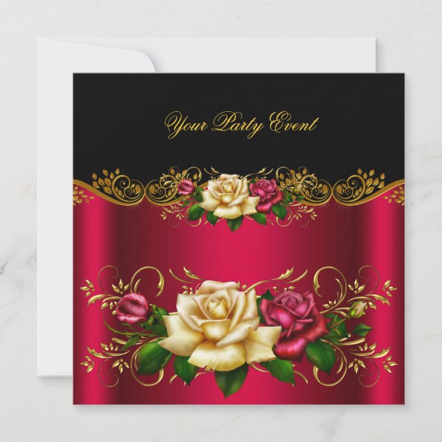 Elegantes Event Party Gold Pinky Red Cream Rose Einladung (Vorderseite)
