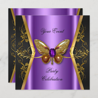 Elegantes Event-Party Lila Gold Butterfly Einladung