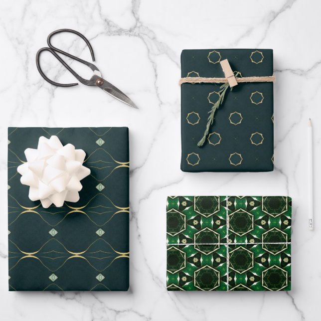 Elegantes Evergreen und Gold Wrapping Paper Set Geschenkpapier Set (Vorderseite)