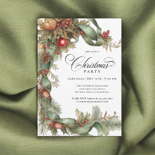 Elegantes Evergreens und Ribbons Weihnachts-Party Einladung