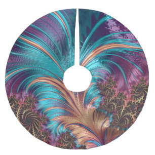 Elegantes Exotisches Abstraktes Feather Aquamarin  Polyester Weihnachtsbaumdecke