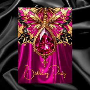 Elegantes Exotisches Geburtstags-Hot-Pink-Gold-Sch Einladung
