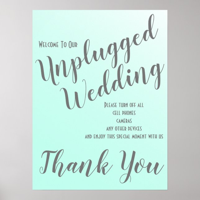 Elegantes Fade Mint Green Unplugged Wedding Sign Poster (Vorne)