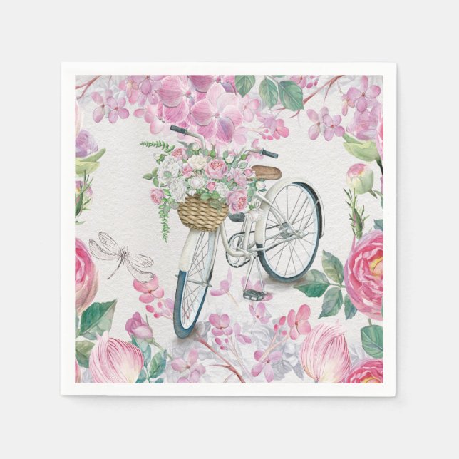 Elegantes Fahrrad und Blume Serviette (Vorderseite)