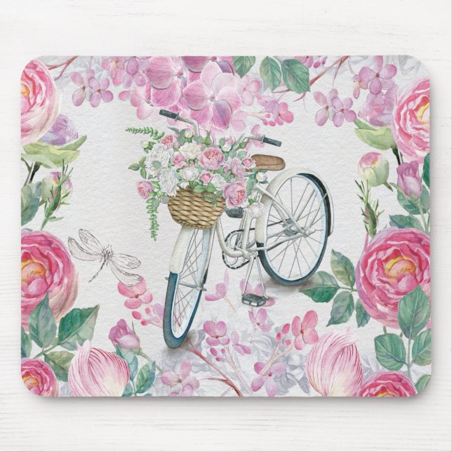 Elegantes Fahrrad und Blumen Mousepad (Vorne)