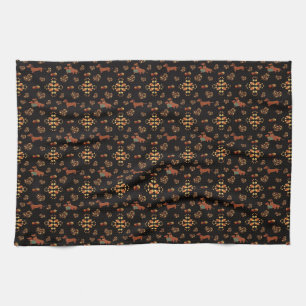 Elegantes Fall-Dackel-Muster: Herbstblüten Geschirrtuch