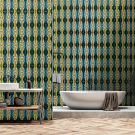 Elegantes Fall Leaf Art Pattern, grün-gelb-braun Tapete