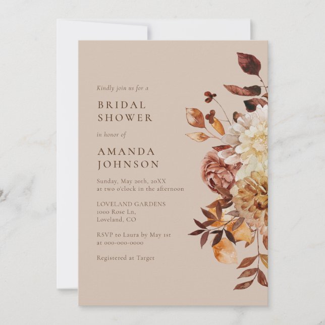 Elegantes Fall Modernes Brautparty Einladung (Vorderseite)