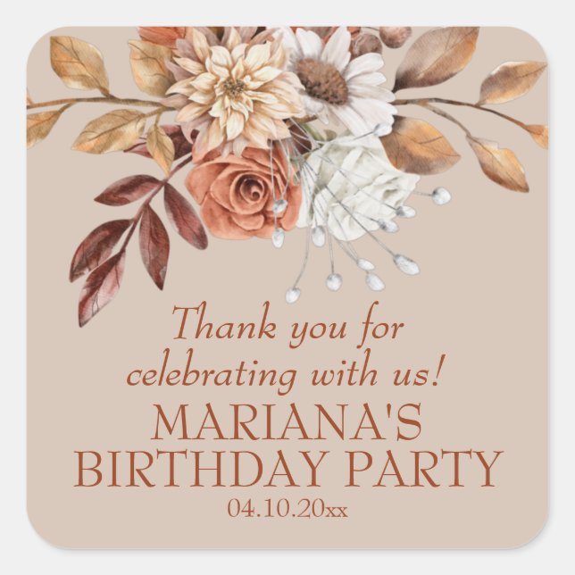 Elegantes Fall Wasserfarbe Taupe Gastgeschenk Quadratischer Aufkleber (Vorderseite)