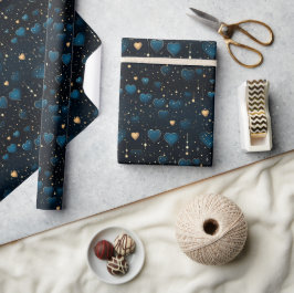 Elegantes Falling kosmischer Herzen in Blau und Go Geschenkpapier