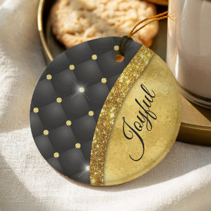 Elegantes falsches Gold-Glitter-Schwarzdiamant-Mon Keramik Ornament