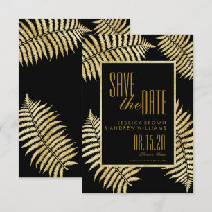 Elegantes falsches Goldblatt-Farn Save The Date Einladung
