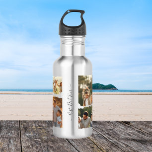 Elegantes Familien-Collage-Design mit acht Fotos Edelstahlflasche