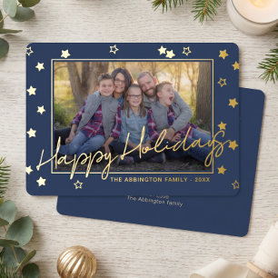 Elegantes Familienfoto auf Gold Folien Feiertagskarte
