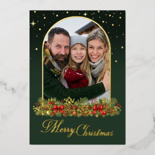 Elegantes Familienfoto-Tor Vintage Frohe Weihnacht Folien Feiertagskarte