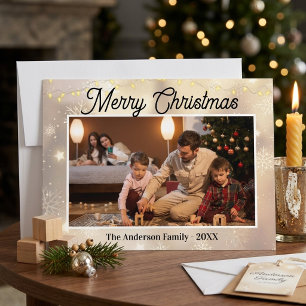 Elegantes Familienfoto Weihnachten mit Schneeflock Karte