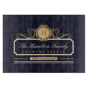 Elegantes Familienheim-Monogramm Gold Navy Schneidebrett