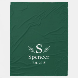 Elegantes Familienmonogramm Dunkelgrün Fleecedecke