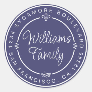 Elegantes Familienmonogramm Rücksendeadresse Navy  Runder Aufkleber