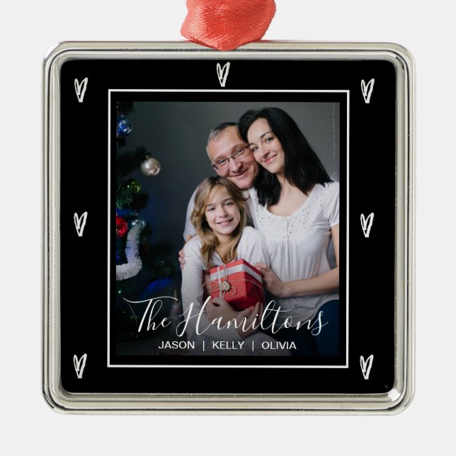 Elegantes Familienname Foto Weihnachten Ornament Aus Metall (Vorne)