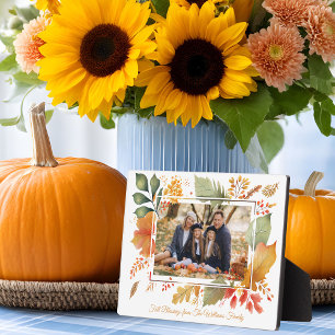 Elegantes Family Erntedank Herbstlaub Foto Fotoplatte