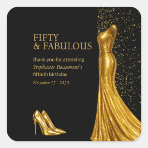 Elegantes fantastisches goldenes Kleid der Frau zu Quadratischer Aufkleber