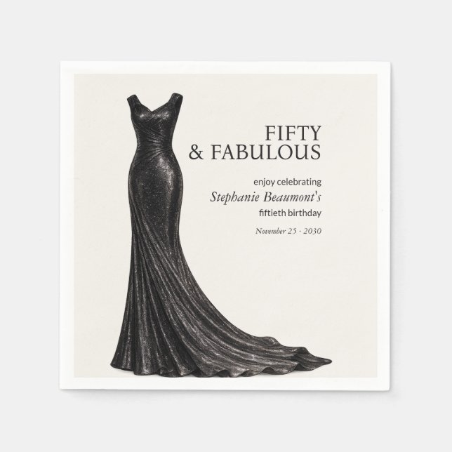 Elegantes fantastisches schwarzes Kleid zum 50. Ge Serviette (Vorderseite)