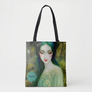 Elegantes Fantasy Frauenportrait in Grün und Blau