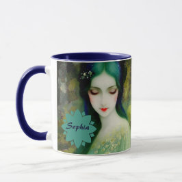 Elegantes Fantasy Frauenportrait in Grün und Blau Tasse