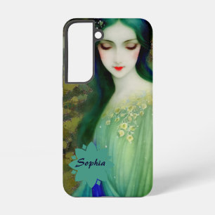 Elegantes Fantasy-Frauenporträt in Grün und Blau Samsung Galaxy Hülle
