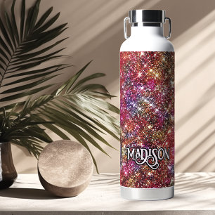 Elegantes farbenfrohes falsches Glitter Monogramm Trinkflasche