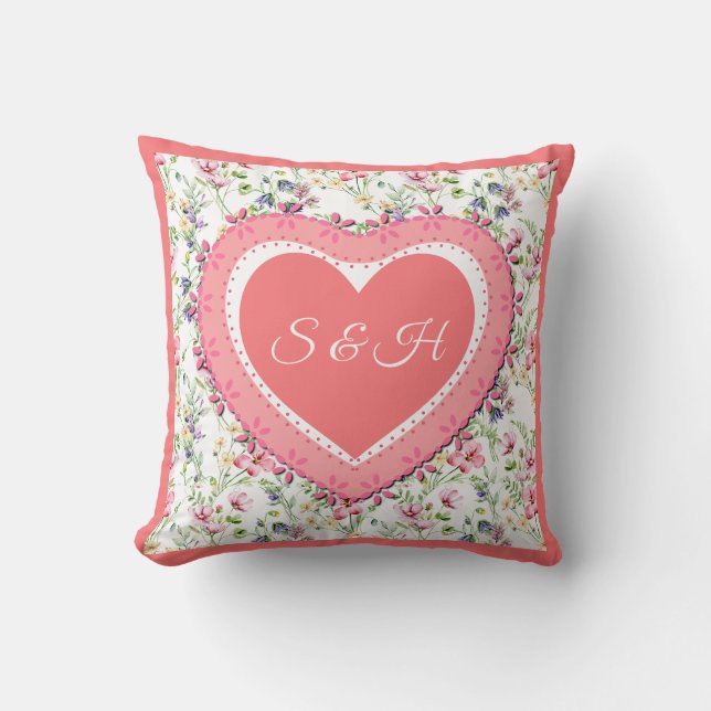 Elegantes, farbenfrohes, florales Wasserfarbenmust Kissen (Vorderseite)