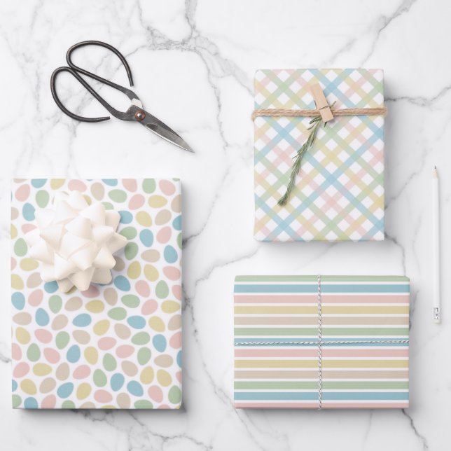 Elegantes farbenfrohes Ostermuster Geschenkpapier Set (Vorderseite)
