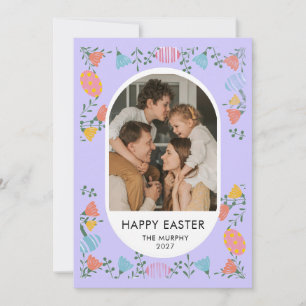 Elegantes farbenfrohes oval florales Oster-Familie Feiertagskarte