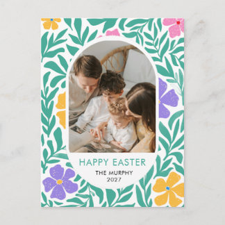 Elegantes farbenfrohes oval florales Oster-Familie Feiertagspostkarte