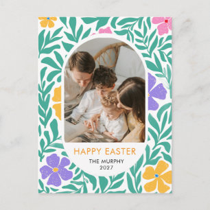 Elegantes farbenfrohes oval florales Oster-Familie Feiertagspostkarte