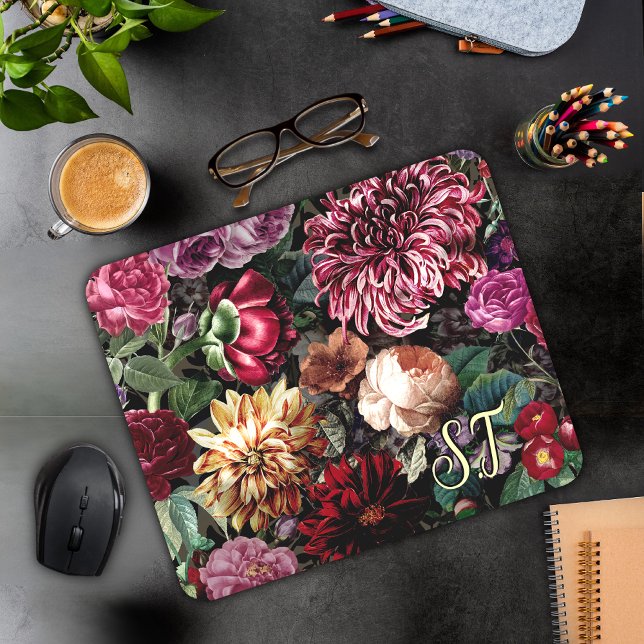 Elegantes farbenfrohes vintage Wildblumen-Monogram Mousepad (Von Creator hochgeladen)