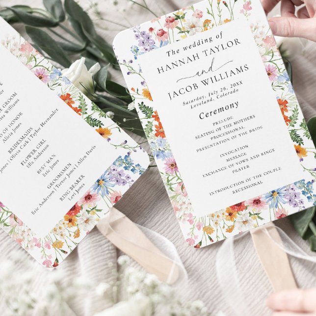 Elegantes Farbige Wildblumen-Hochzeitsprogramm Fächer (Von Creator hochgeladen)